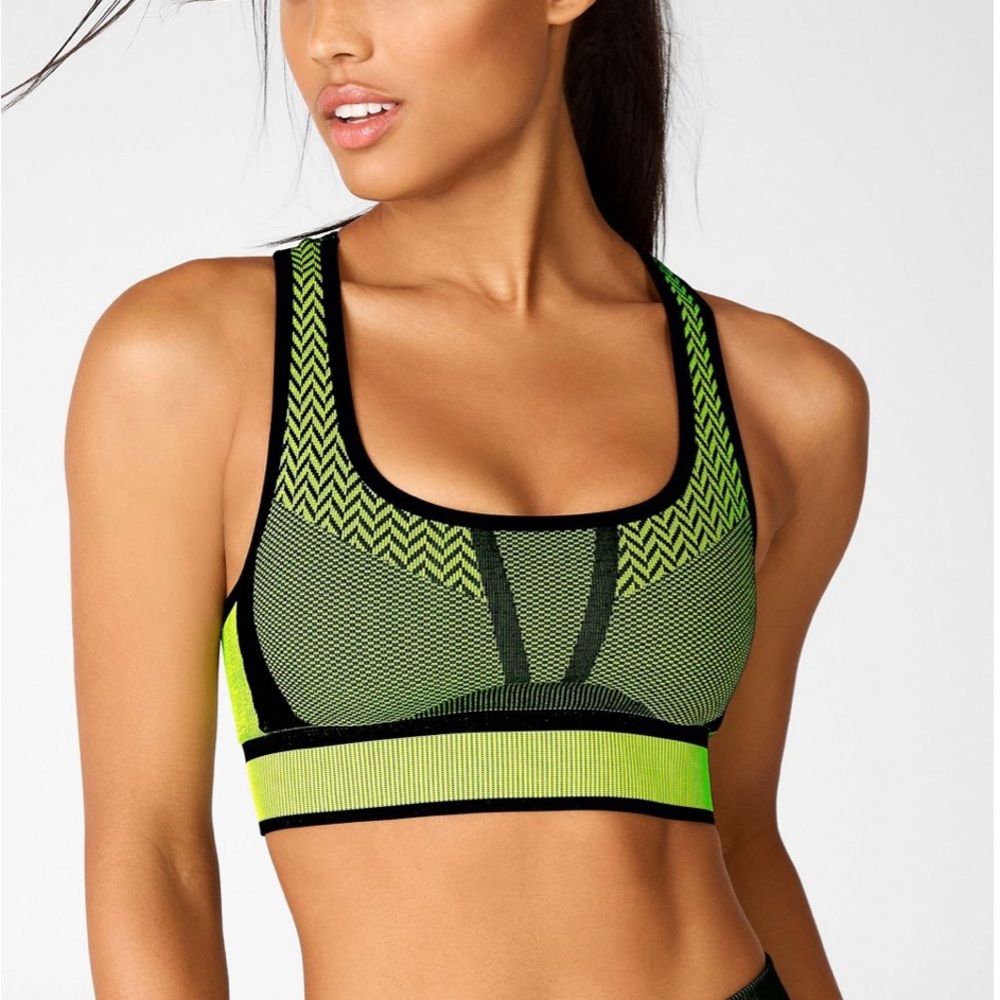 NWT Fabletics Bianca Seamless Sports Bra Neon/Black Small